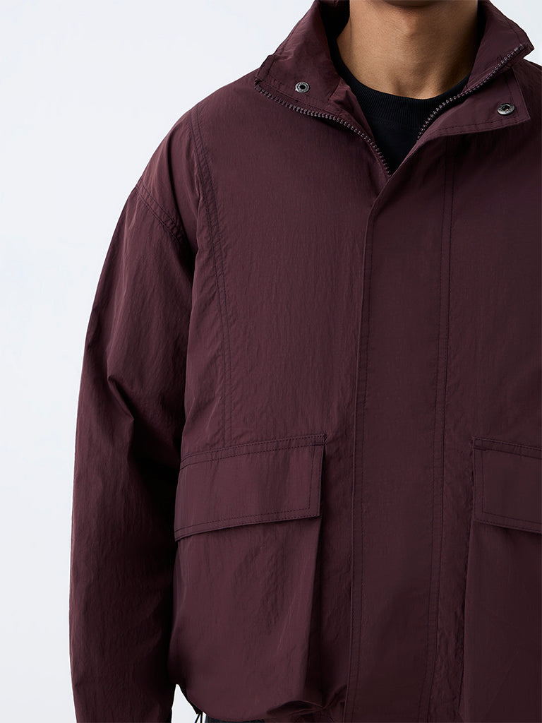 Nuon Burgundy Solid Oversized Jacket