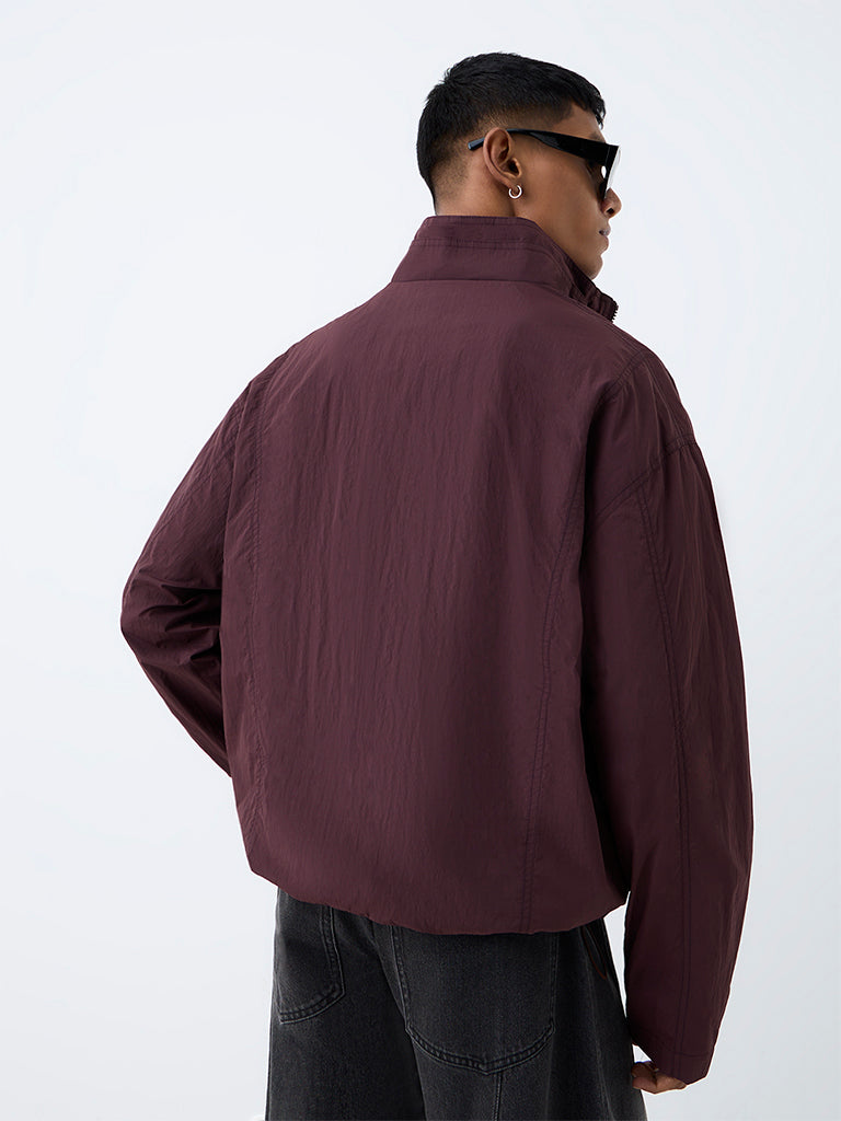 Nuon Burgundy Solid Oversized Jacket