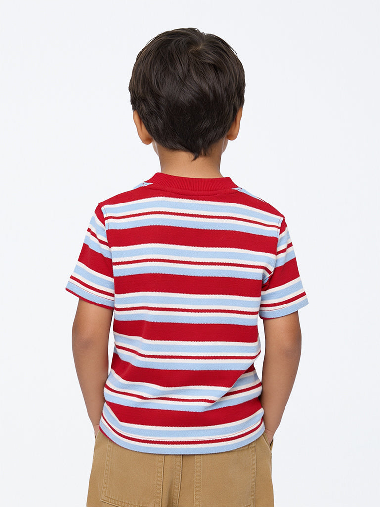 HOP Kids Boys Off-White Striped Cotton T-Shirt