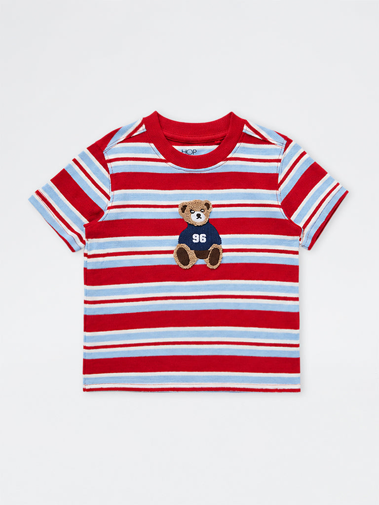 HOP Kids Boys Off-White Striped Cotton T-Shirt