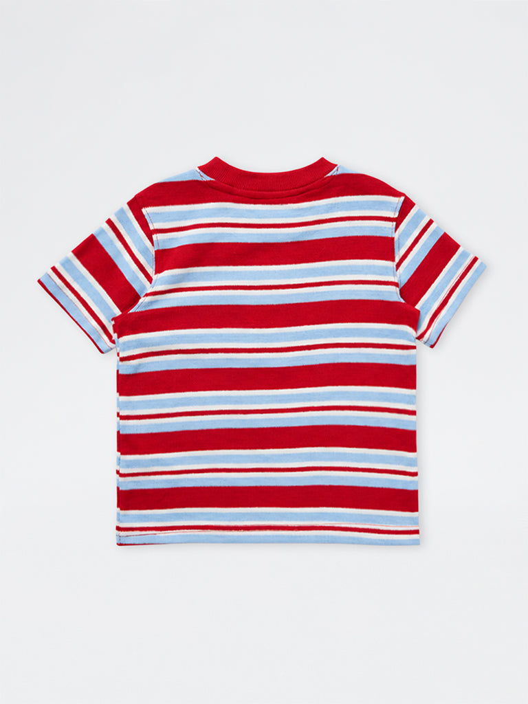 HOP Kids Boys Off-White Striped Cotton T-Shirt