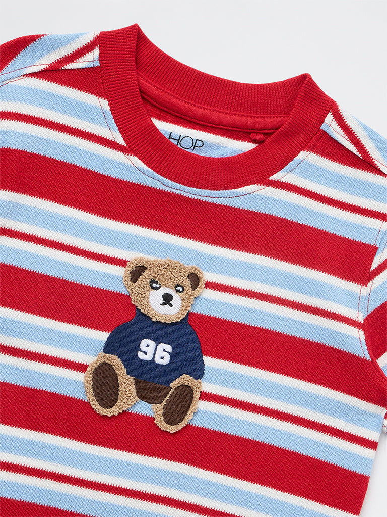 HOP Kids Boys Off-White Striped Cotton T-Shirt
