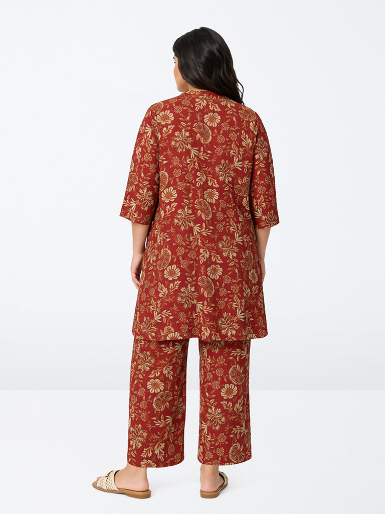 Diza Rust Floral Pattern Pants