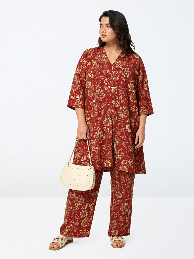 Diza Rust Floral Pattern Pants