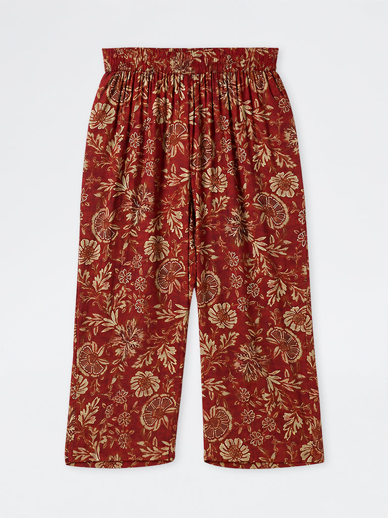Diza Rust Floral Pattern Pants