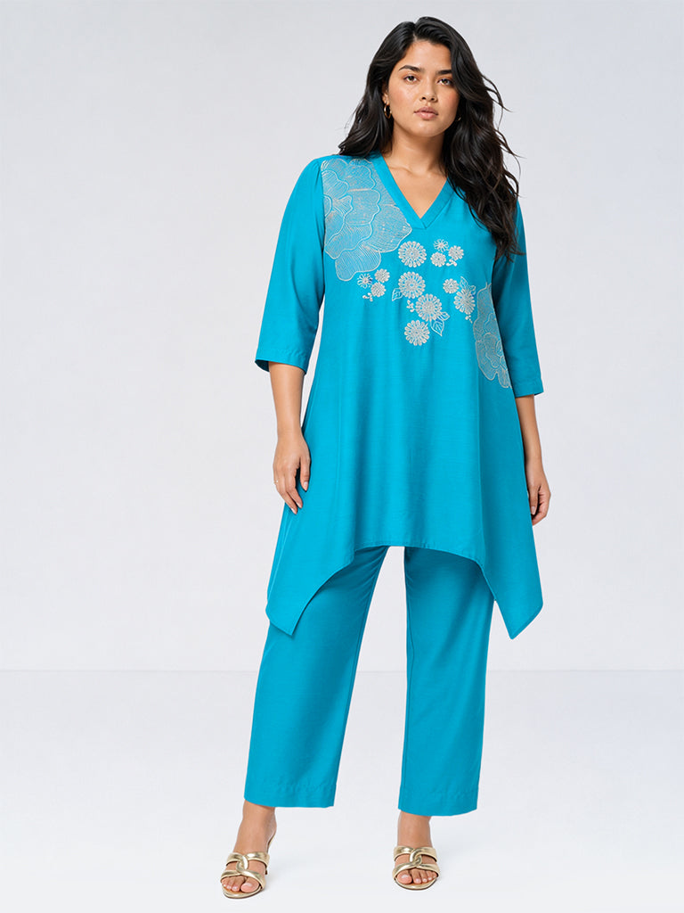 Diza Turquoise Solid Pants