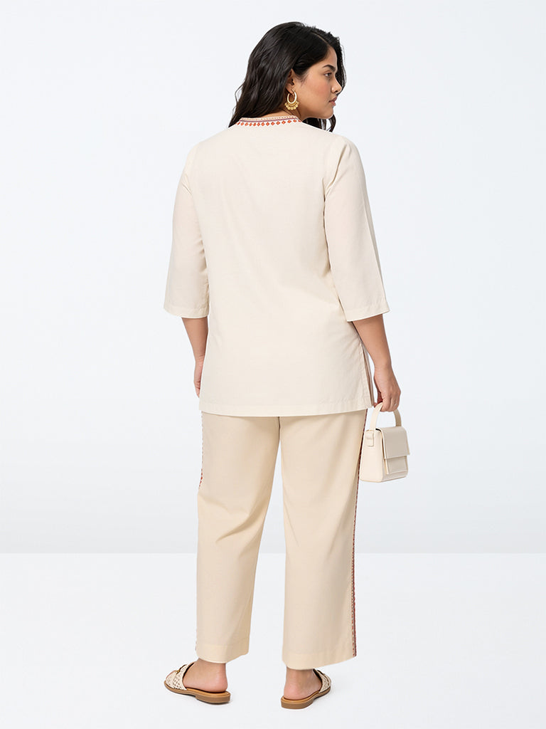 Diza Ivory Embroidered Pants
