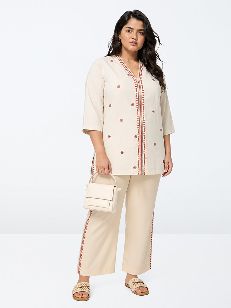 Diza Ivory Embroidered Pants
