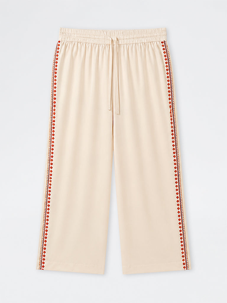 Diza Ivory Embroidered Pants