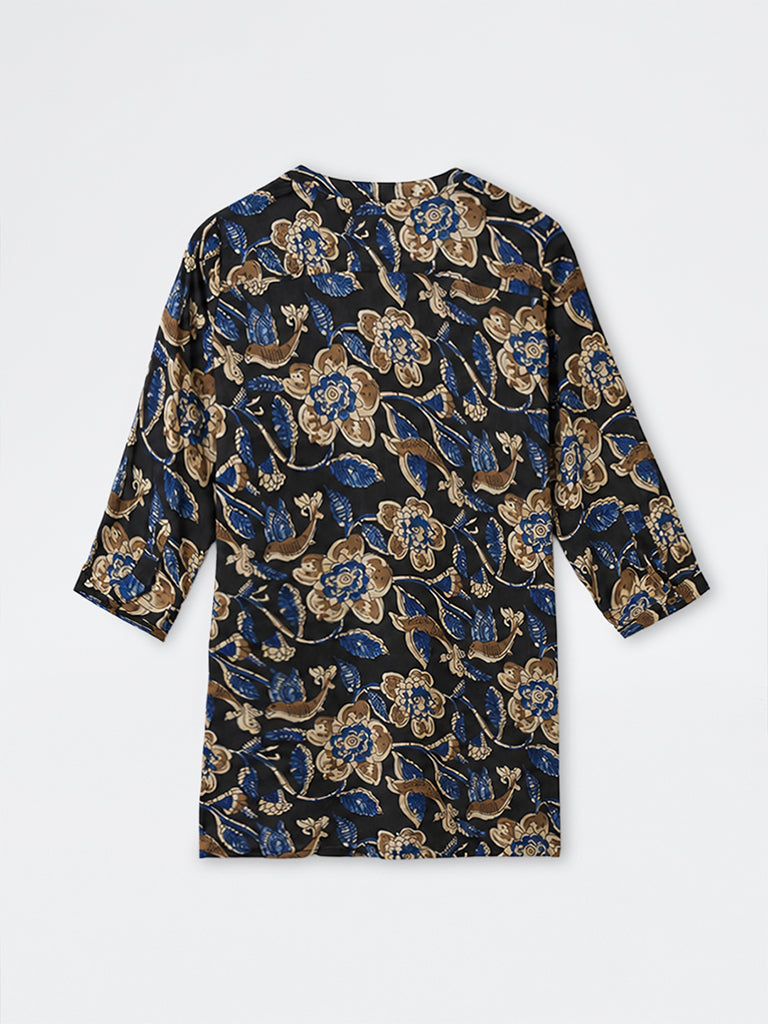 Diza Black Floral Pattern Tunic