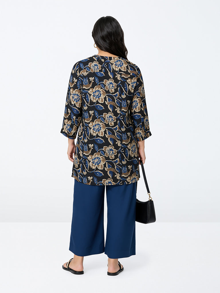 Diza Black Floral Pattern Tunic