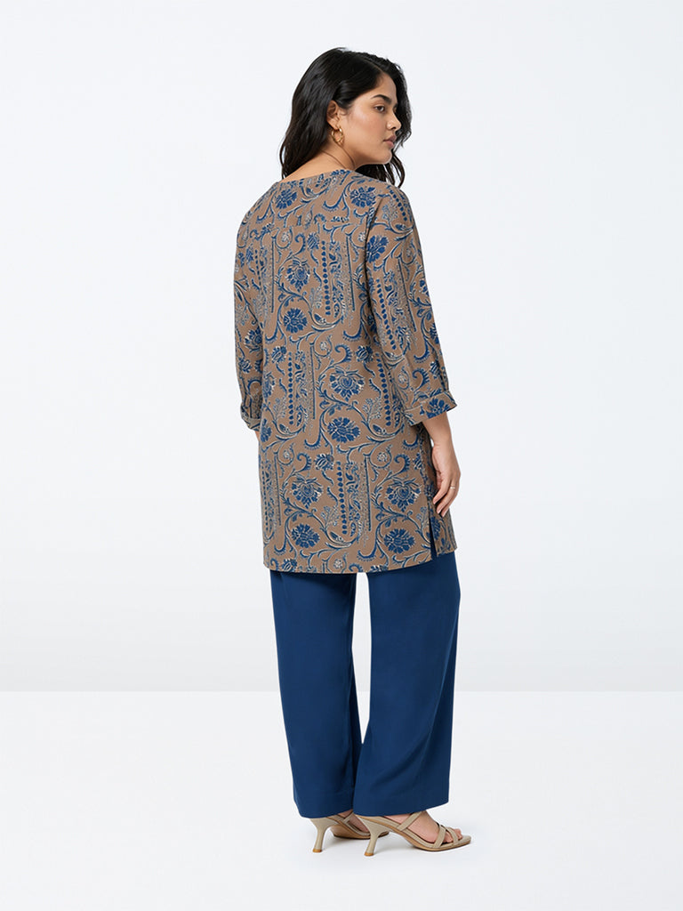 Diza Brown Foliage Pattern Tunic