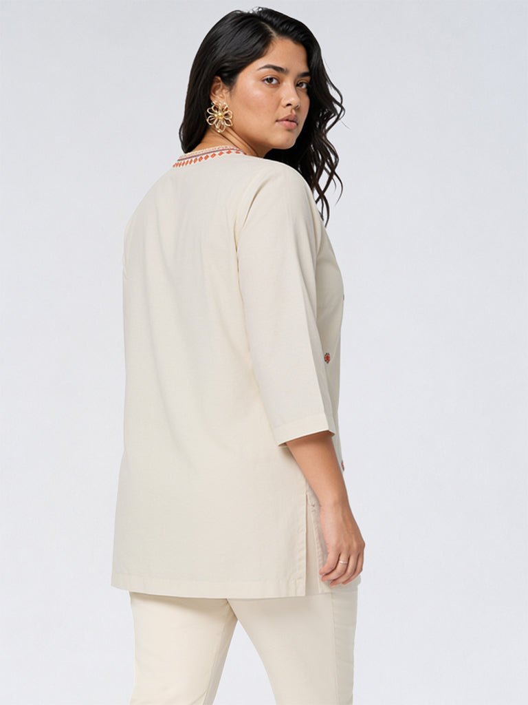 Diza Ivory Floral Embroidered Tunic