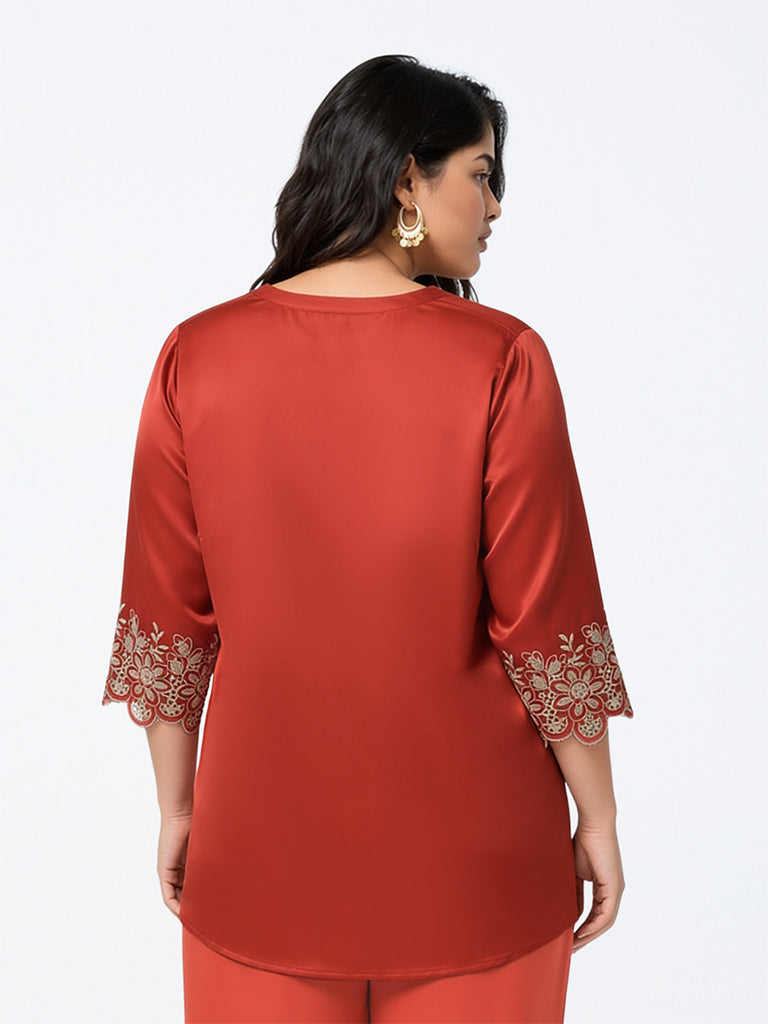 Diza Rust Floral Embroidered Tunic