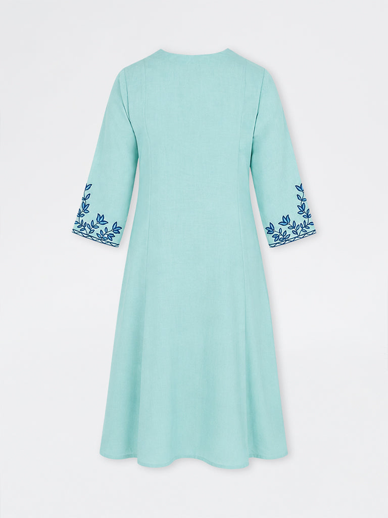 Diza Aqua Floral Embroidered A-Line Kurta