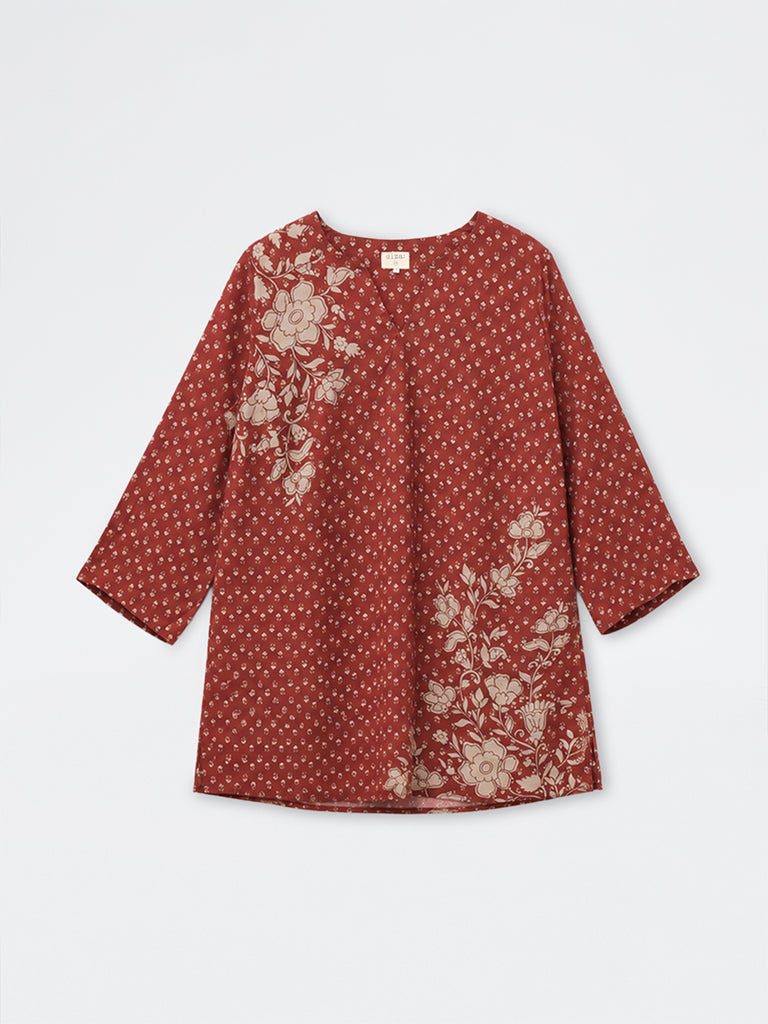 Diza Maroon Floral Printed Tunic