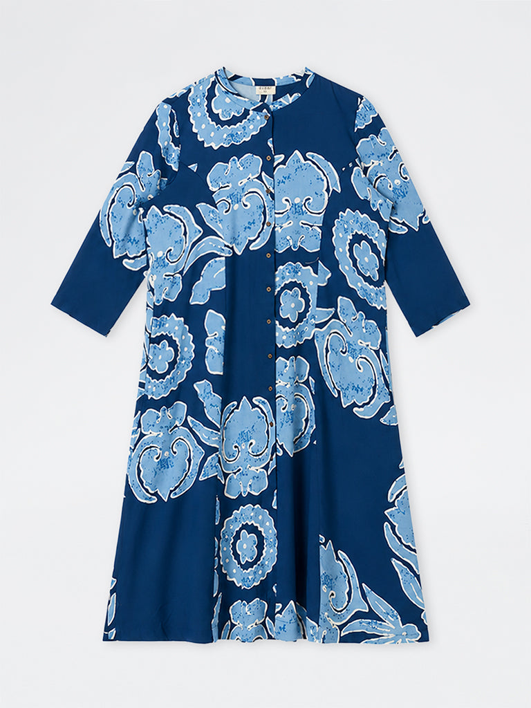 Diza Indigo Floral Printed Straight Kurta