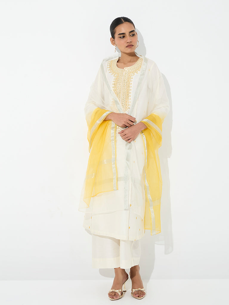 Vark Ivory Mirror Embroidered A-Line Ethnic Set