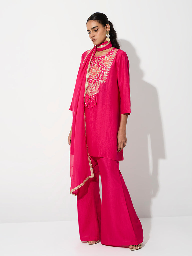 Vark Pink Sequin Embellished A-Line Ethnic Set