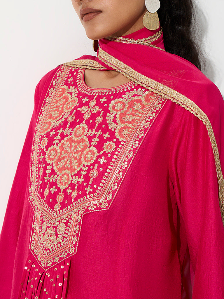 Vark Pink Sequin Embellished A-Line Ethnic Set