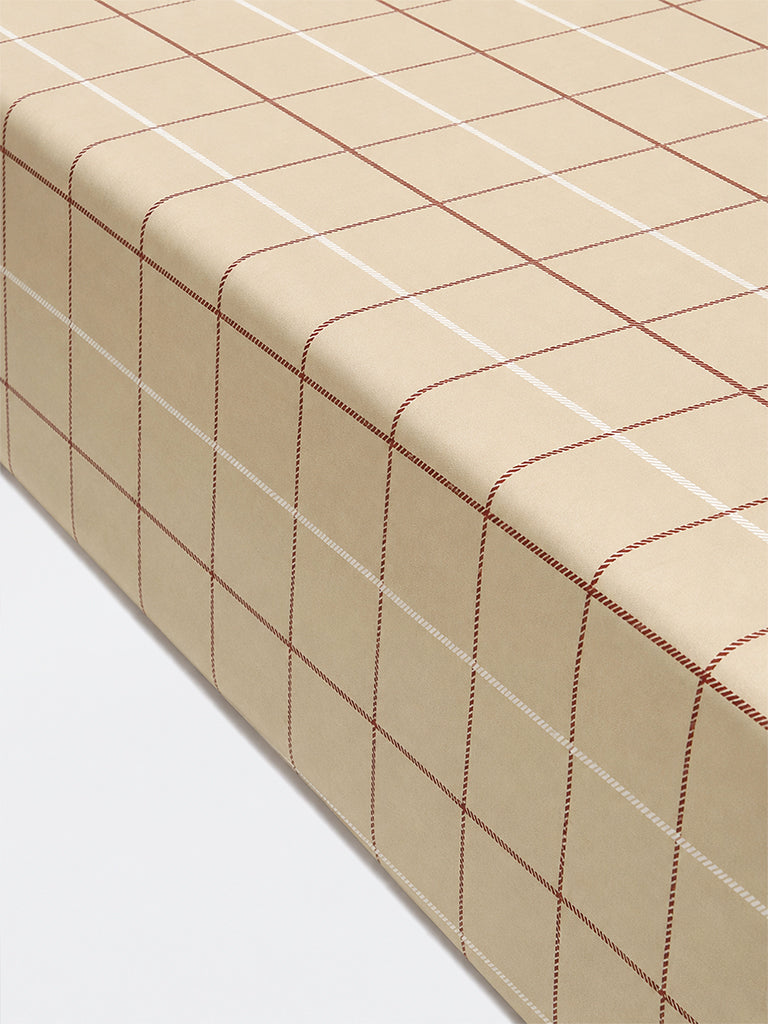 Westside Home Beige Checkered King Fitted Bed Sheet Set