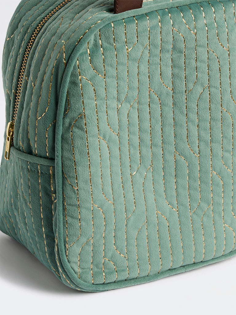 Westside Home Green Glitter Quilted Lunch Bag