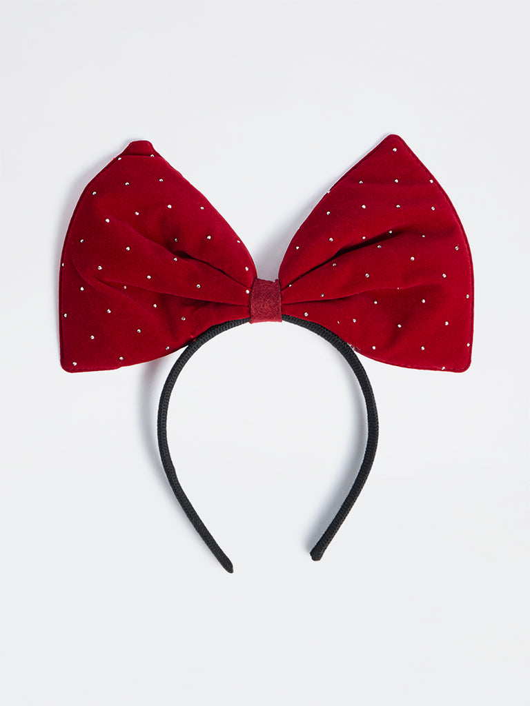 Westside Home Red Rhinestone Detailed Xmas Bow Headband