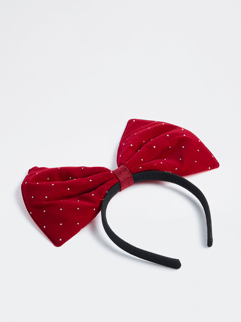 Westside Home Red Rhinestone Detailed Xmas Bow Headband