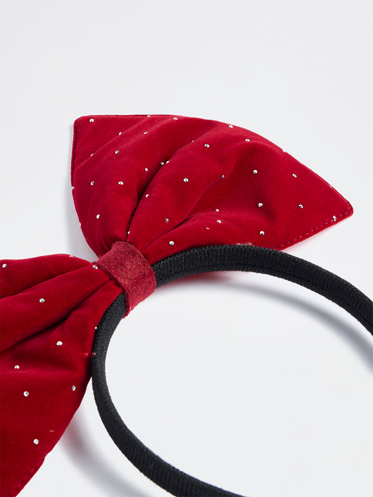 Westside Home Red Rhinestone Detailed Xmas Bow Headband