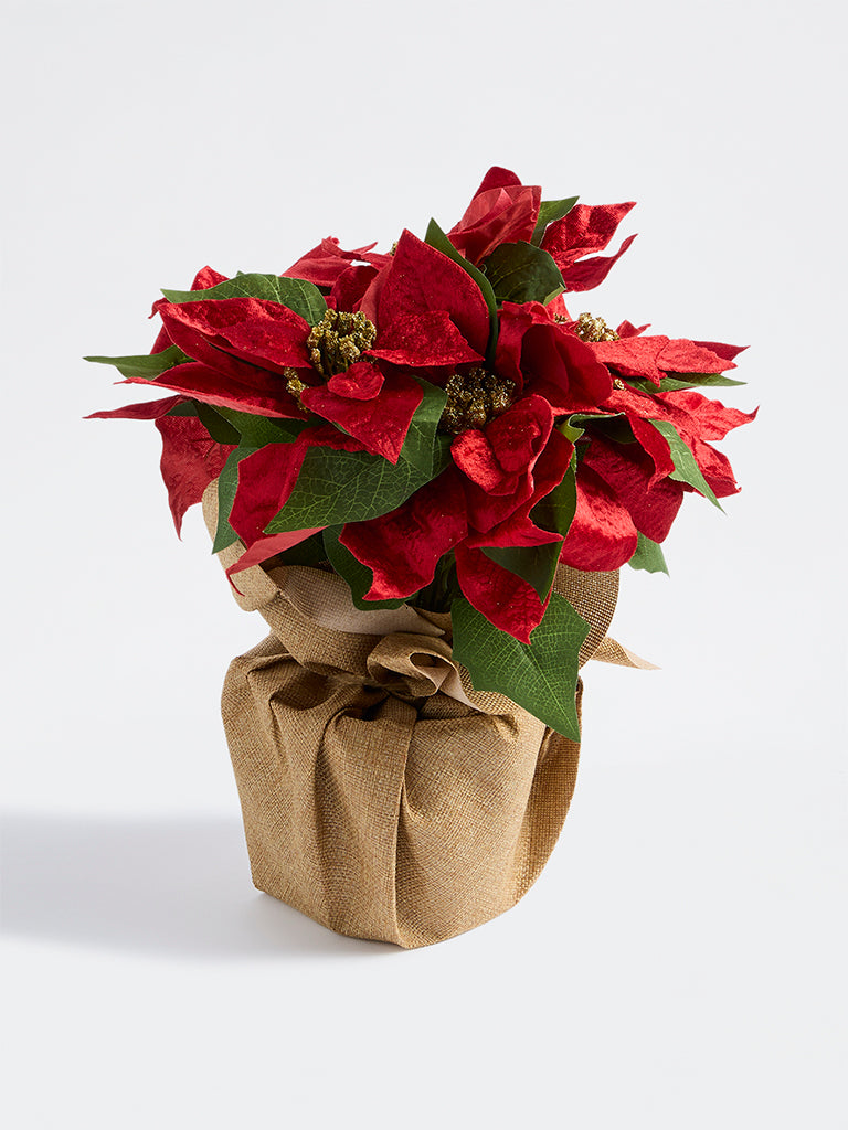 Westside Home Red Xmas Poinsettia Artificial Plant