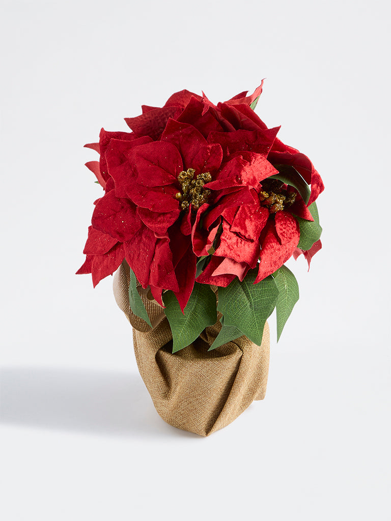 Westside Home Red Xmas Poinsettia Artificial Plant