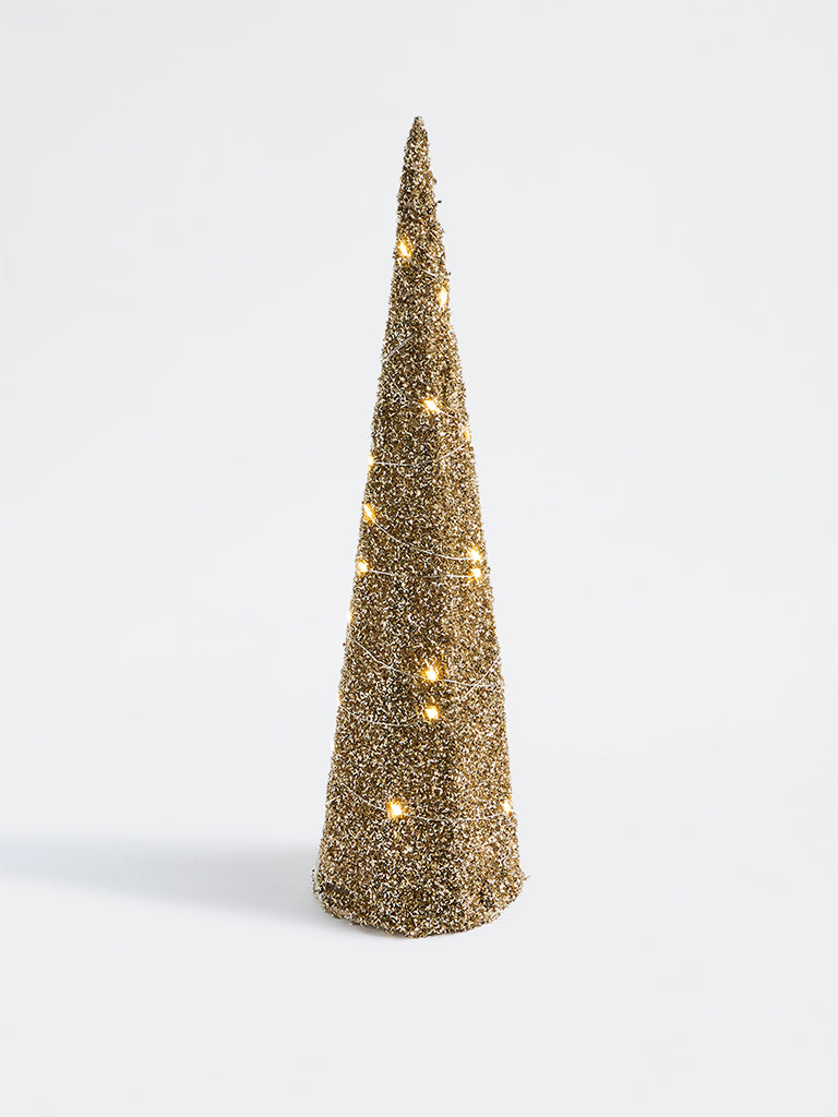 Westside Home Gold Tinsel Xmas Table Tree with Lights