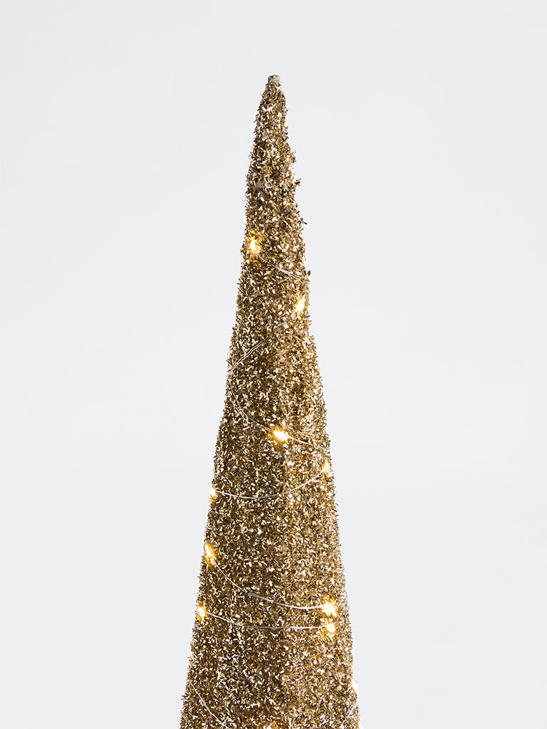Westside Home Gold Tinsel Xmas Table Tree with Lights