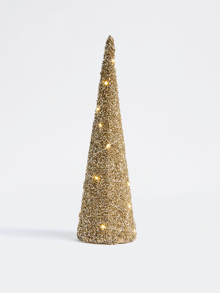 Westside Home Gold Tinsel Xmas Table Tree with Lights