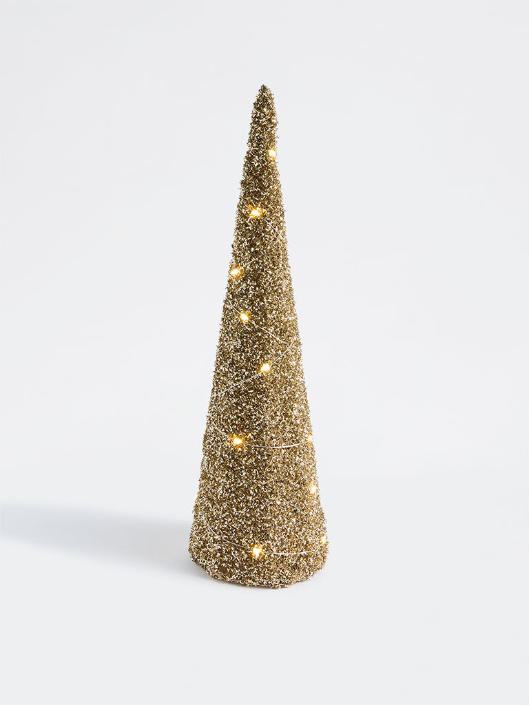 Westside Home Gold Tinsel Xmas Table Tree with Lights
