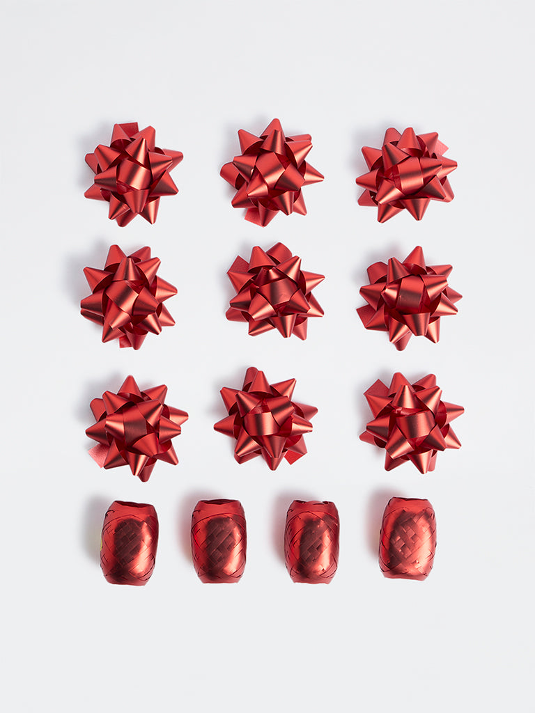 Westside Home Red Xmas Bows with Ribbons - Set of 13