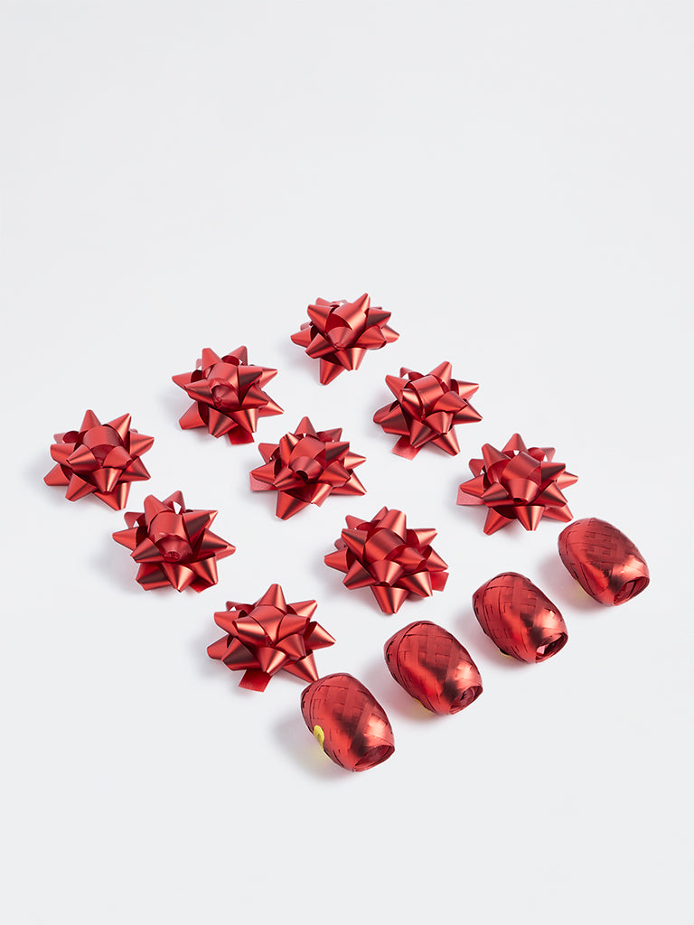 Westside Home Red Xmas Bows with Ribbons - Set of 13