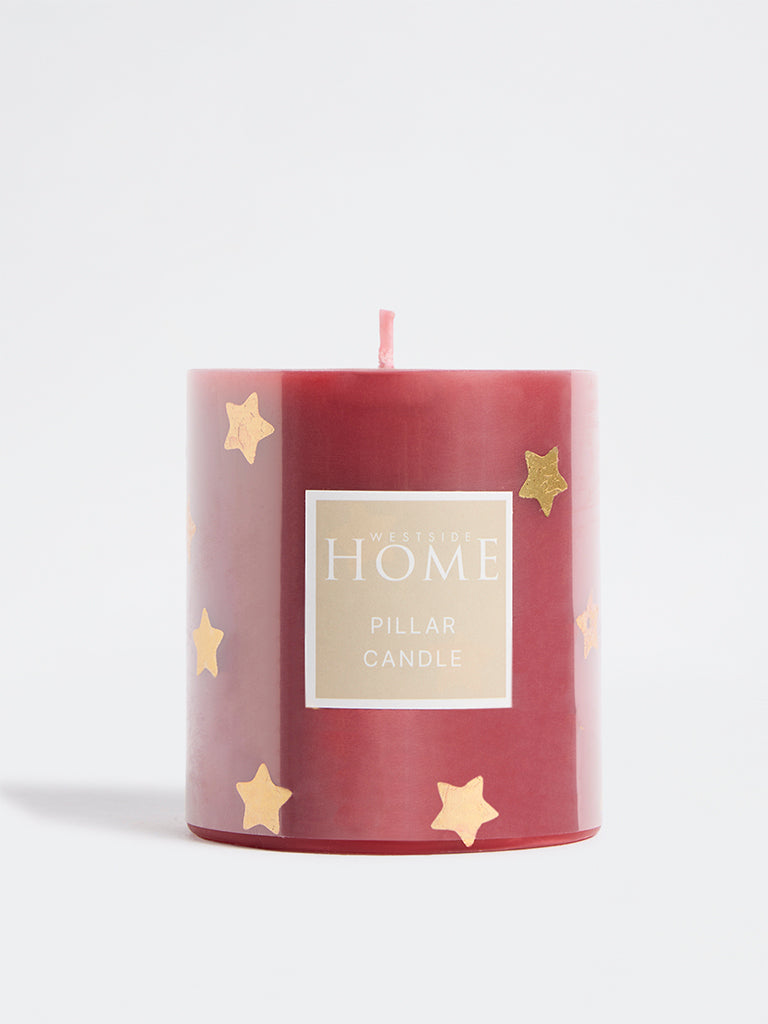 Westside Home Red Star Printed Pillar Candle