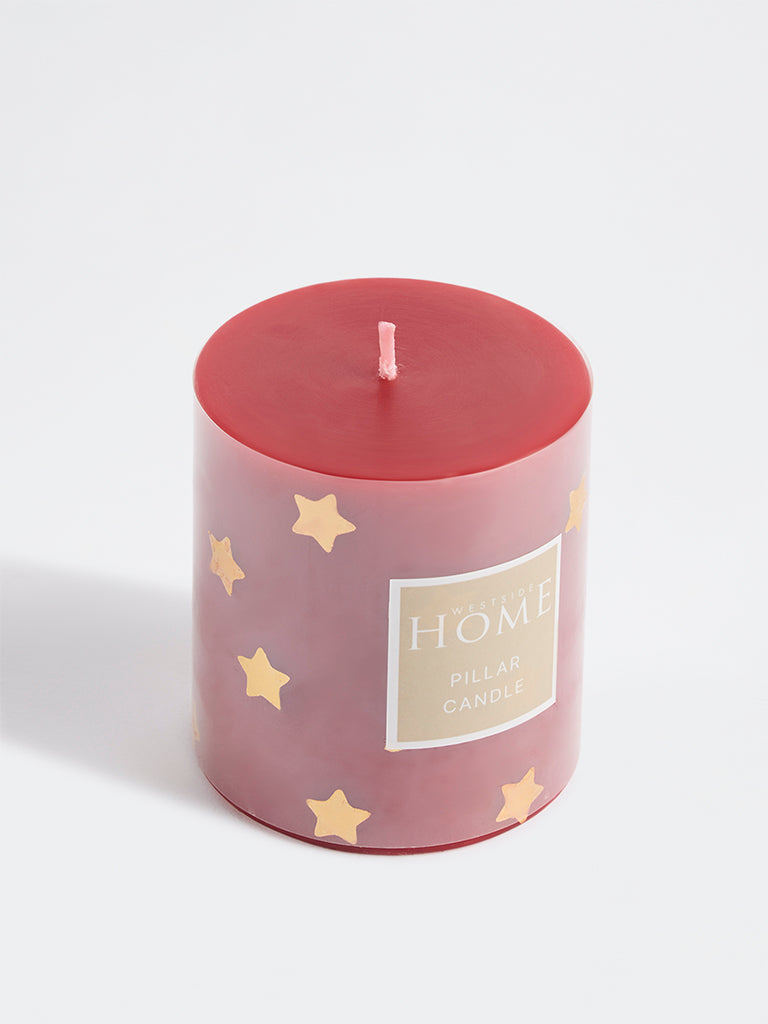 Westside Home Red Star Printed Pillar Candle