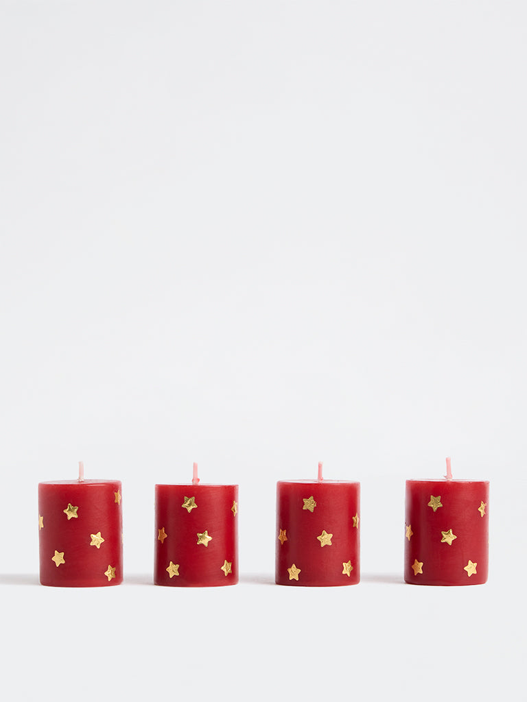 Westside Home Red Star Printed Votive Candles - Pack of 4