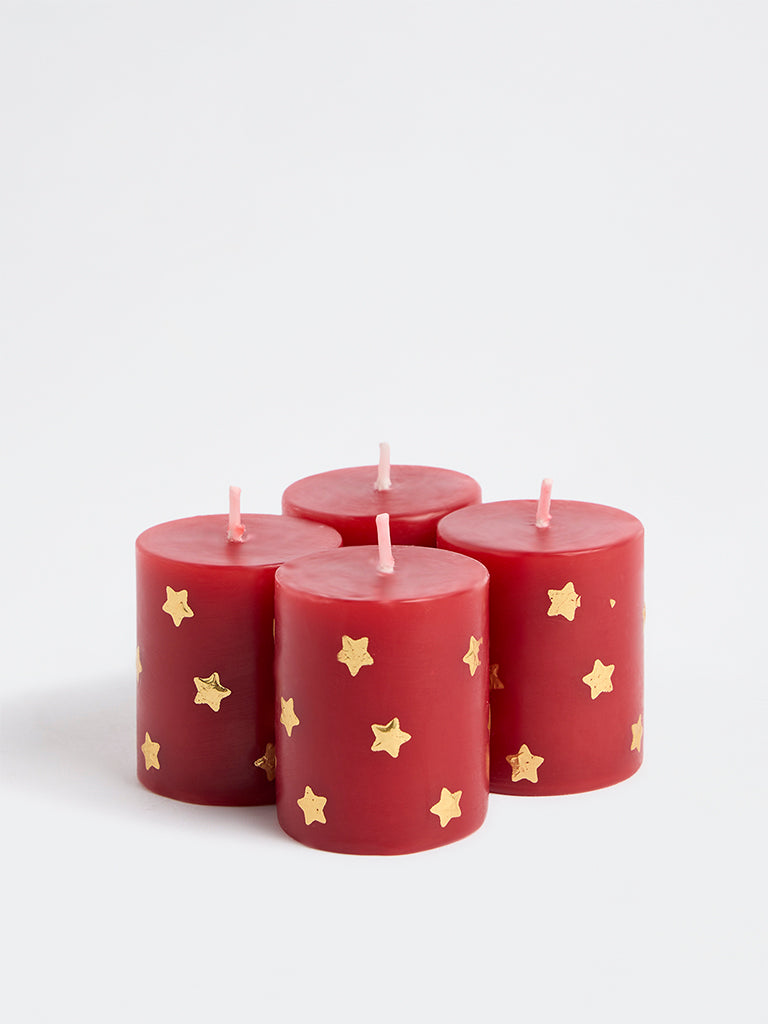 Westside Home Red Star Printed Votive Candles - Pack of 4