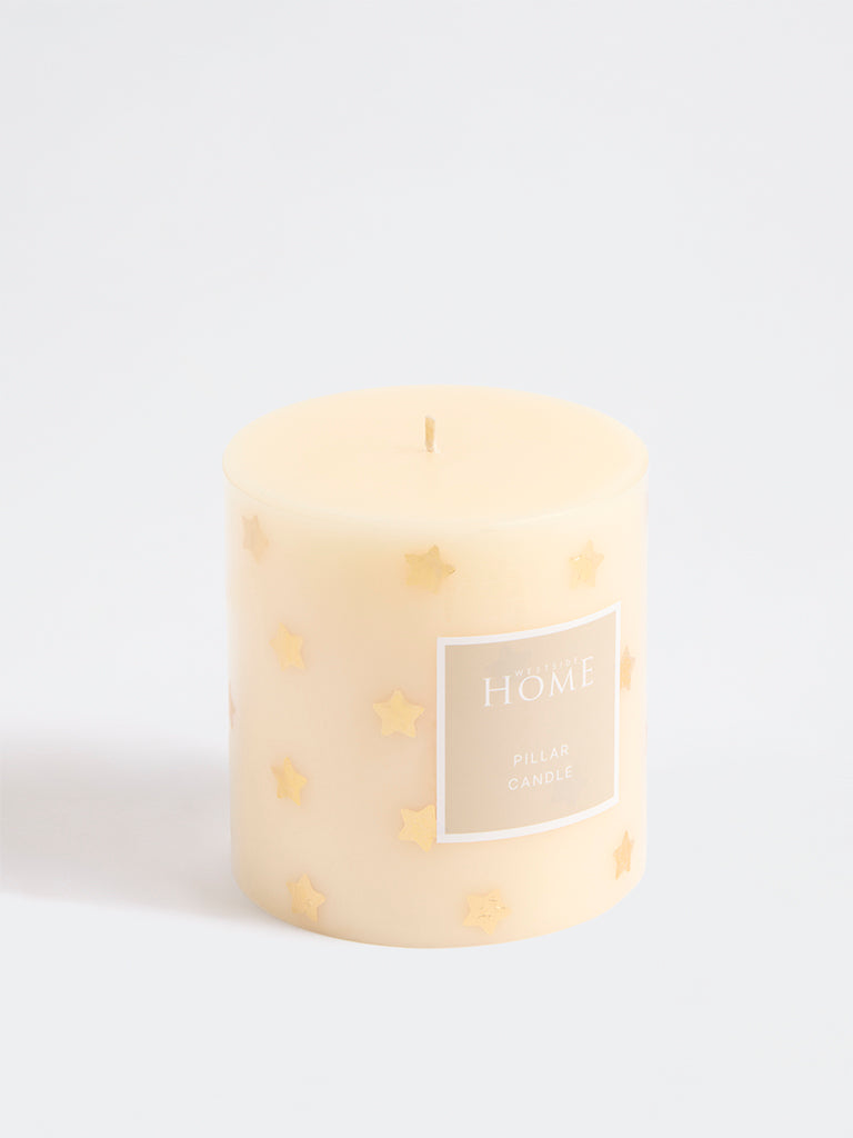 Westside Home Cream Star Foil Detail Pillar Candle