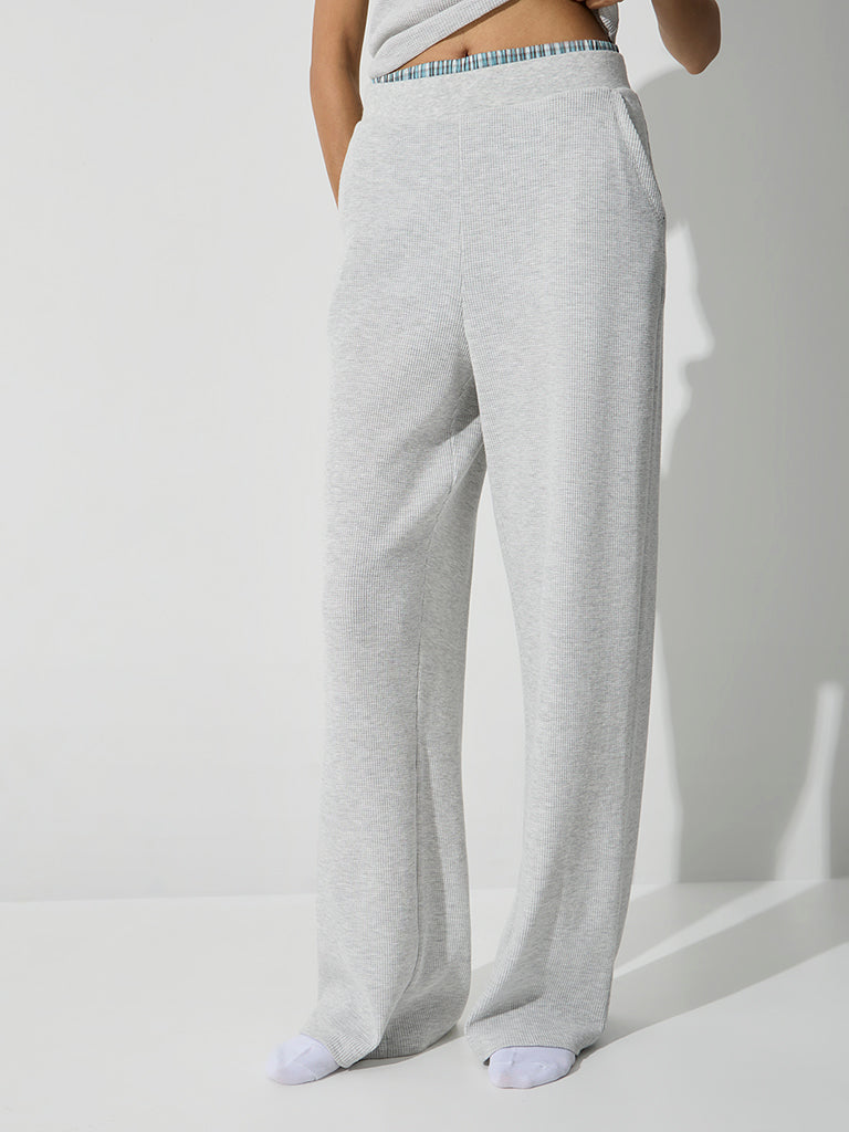 Superstar Grey Waffle-Textured High-Rise Pants