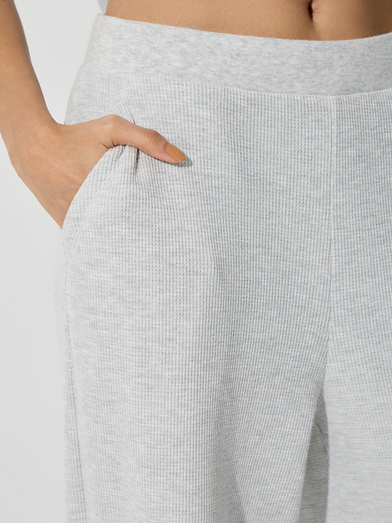 Superstar Grey Waffle-Textured High-Rise Pants