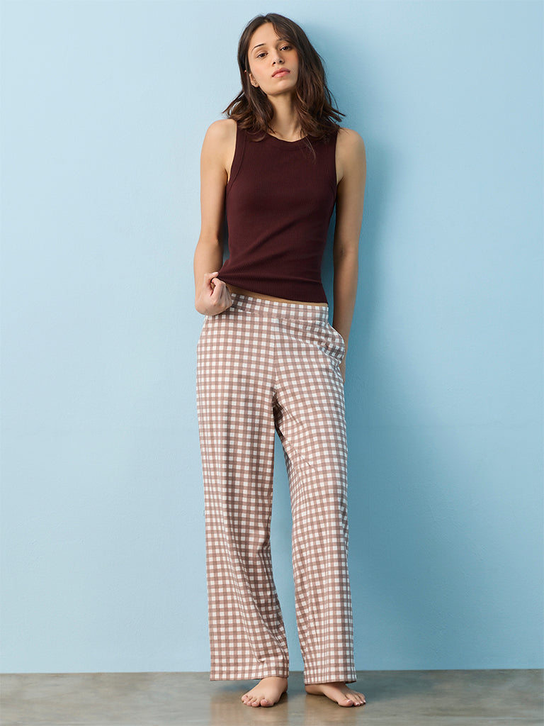 Superstar Brown Ribbed-Textured Cotton-Blend Tank Top