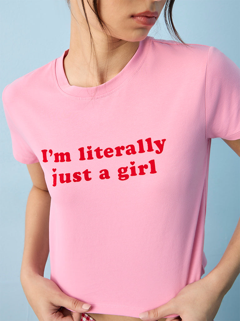 Superstar Pink Typographic Cotton-Blend T-Shirt