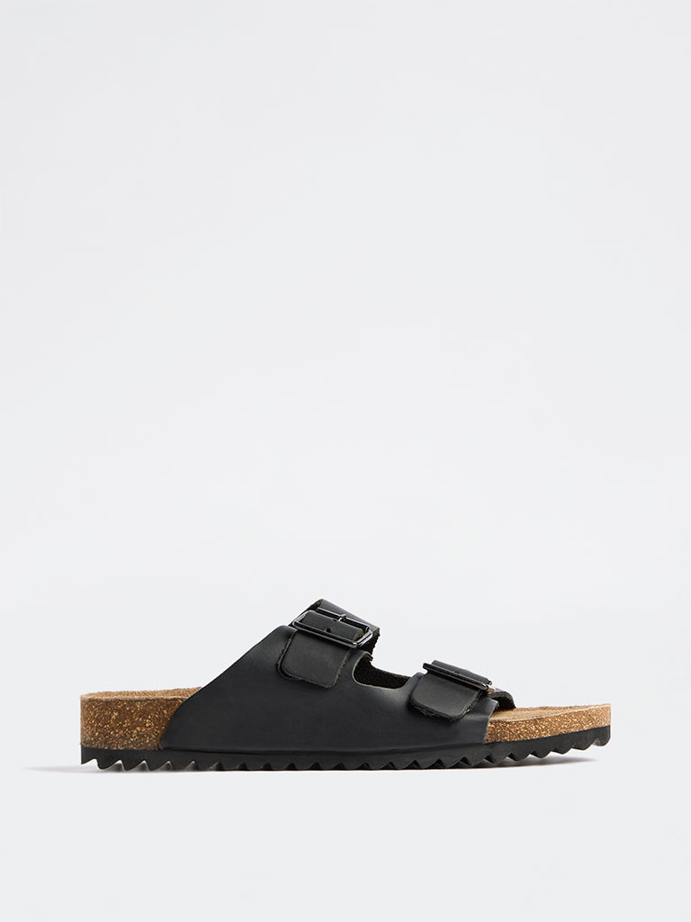SOLEPLAY Black Dual-Strap Slip-On Sandals