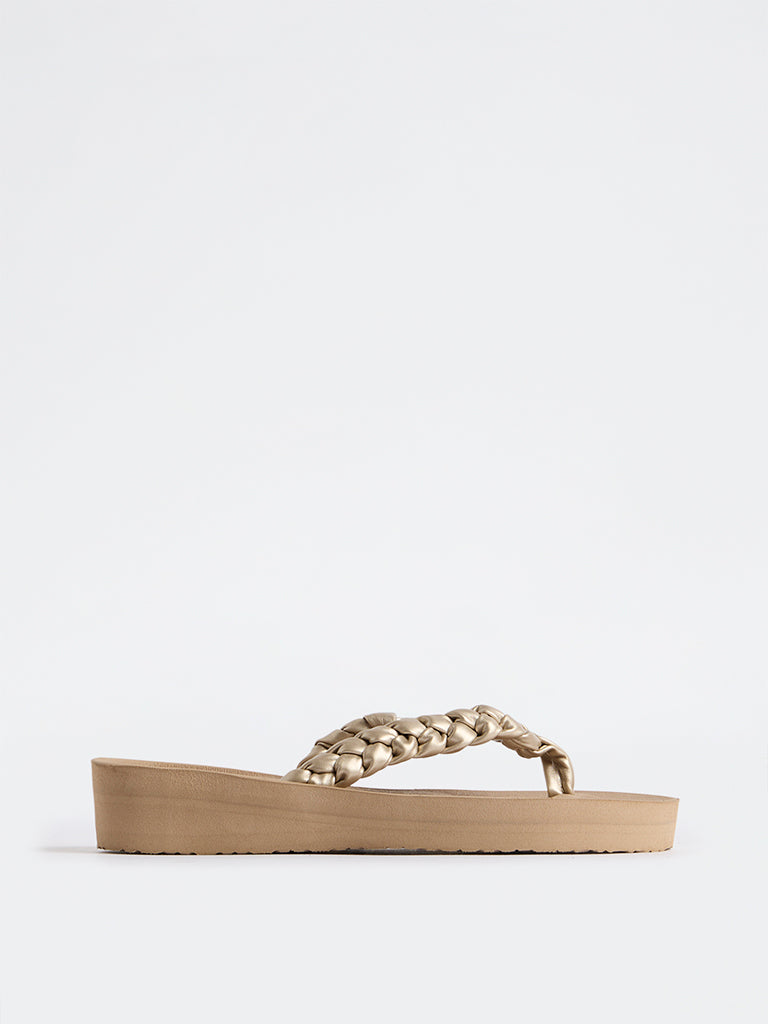LUNA BLU Light Taupe Braided Thong-Strap Flip-Flops