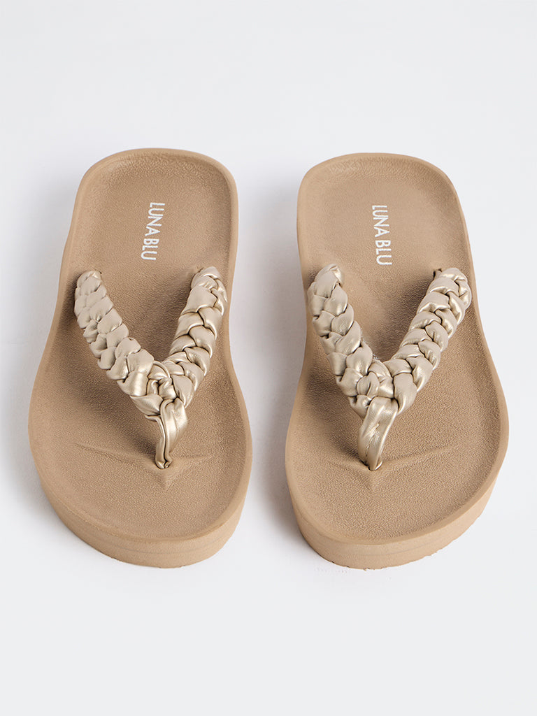 LUNA BLU Light Taupe Braided Thong-Strap Flip-Flops
