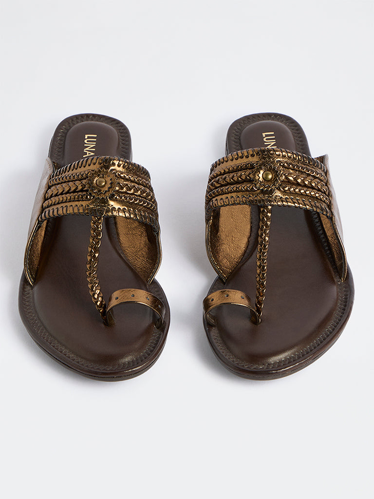 LUNA BLU Bronze Braided Kolhapuri Sandals